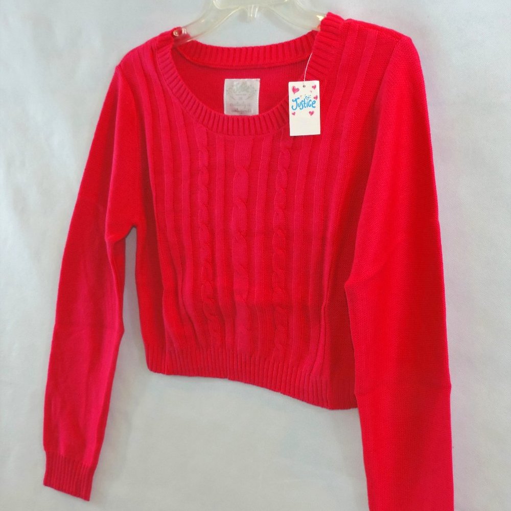 Justice Girls Size 20 Long Sleeve Cropped Sweater Hot Pink New
